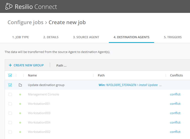 Selecting Destination Group Path