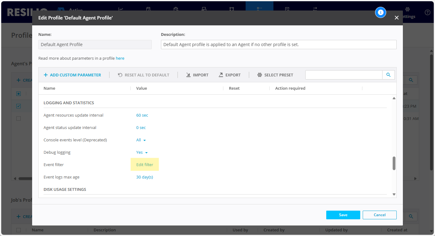 Events Filter Agent Profile