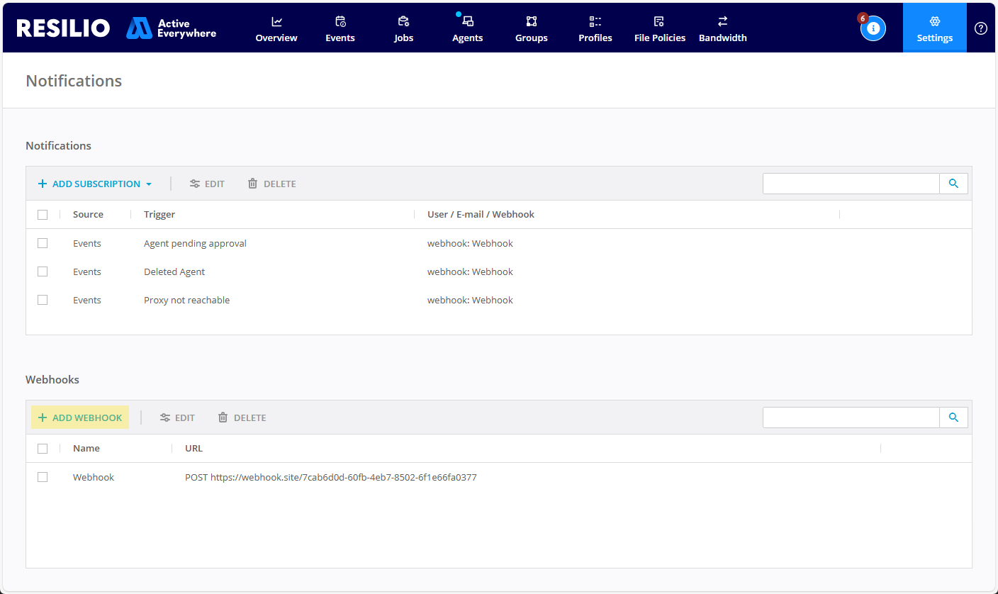 Notifications Add Webhook