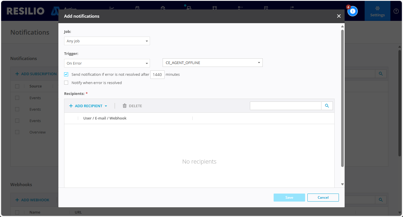 Notifications Agent Offline