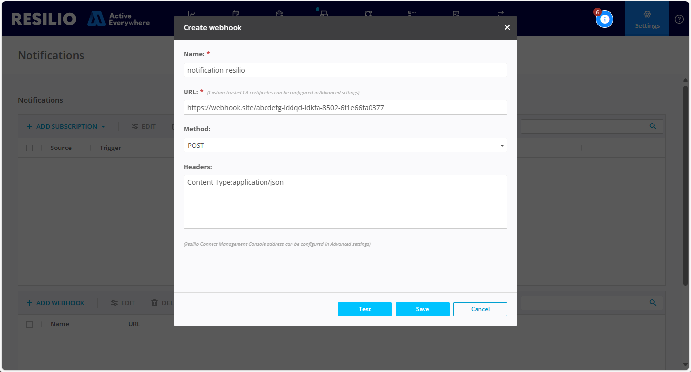 Notifications Webhook Create