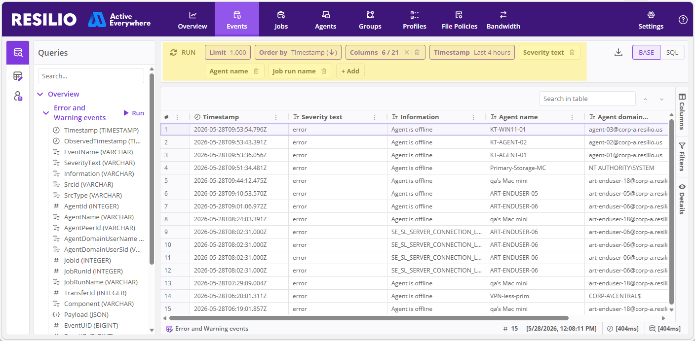 Events View Filters