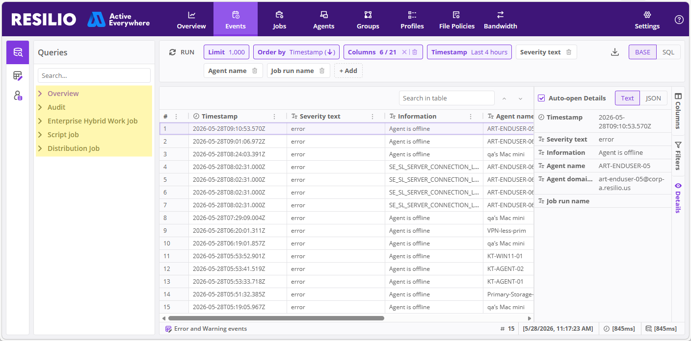 Events View Tables