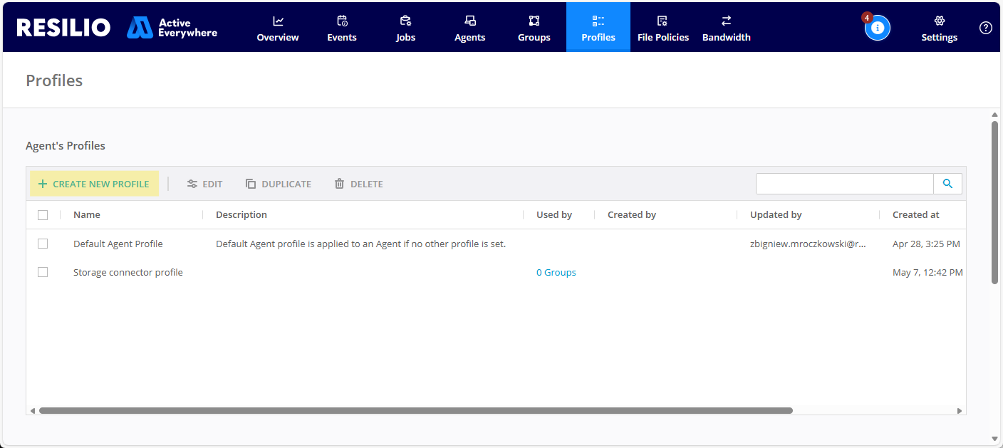 Profiles Agent Profile Add