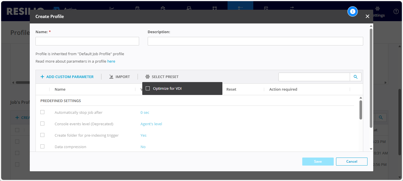 Profiles Job Profile Preset