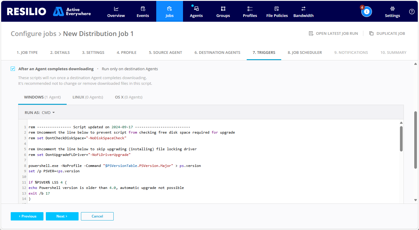 Update Agent Distribution Job