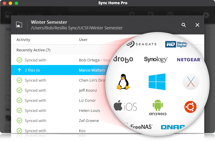 Keep folders synced between multiple platforms and operating systems. Sync is available for OS X, Windows, Linux, iOS, Android, all major NAS devices, and more.