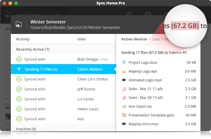 Sync skips the cloud and finds the shortest path between devices when transferring data. No size limits. Easily sync and share folders that contain gigabytes (or terabytes) of data.