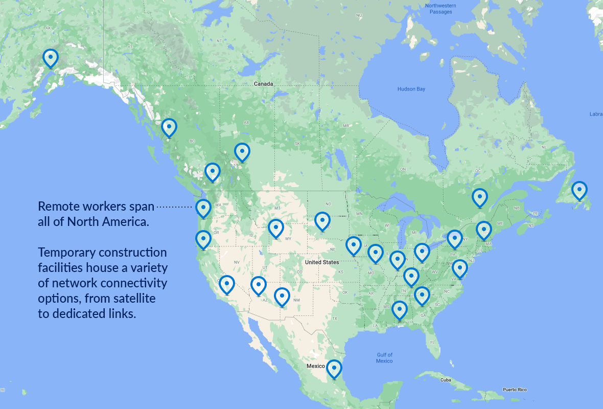 Company locations.  Remote workers span all of North America. 
