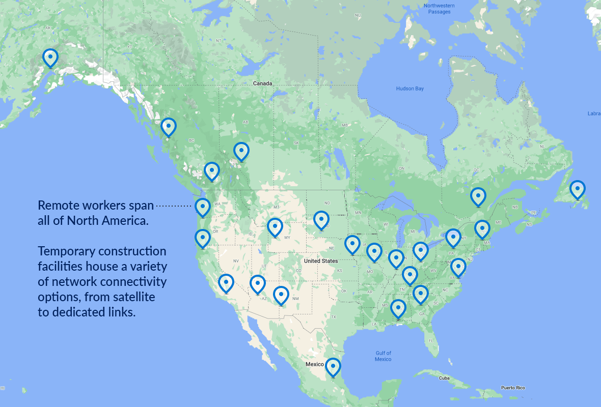 Company locations. Remote workers span all of North America.